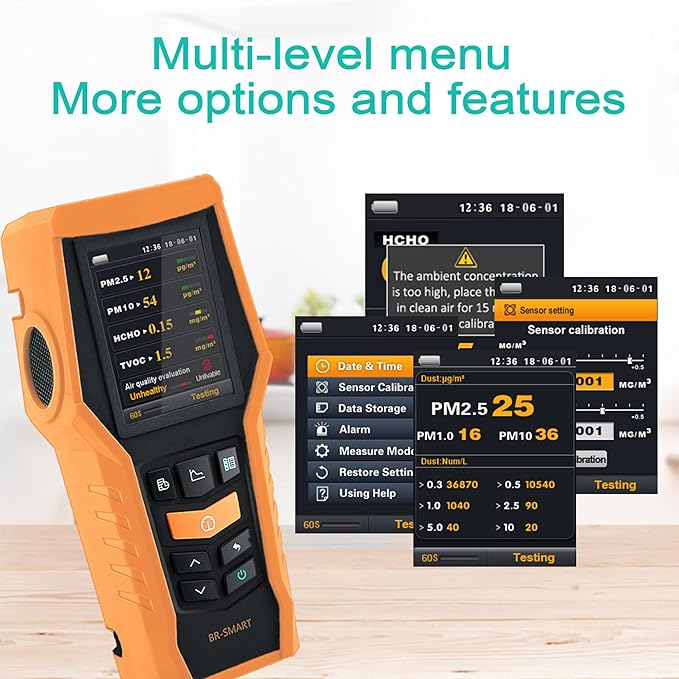 BLATN Smart Air Quality Meter Indoor 11-in-1 Air Monitor PM1.0 PM2.5 PM10 Dust TVOC VOC Detector HCHO Tester with Data Record for Home Office (126S)