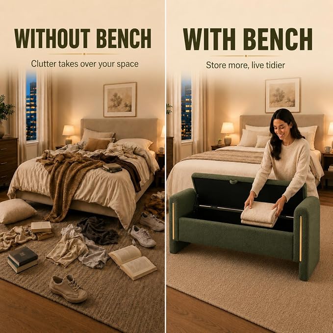 Modern 52" Storage Ottoman Bench, Upholstered End of Bed Storage Bench - Image 8