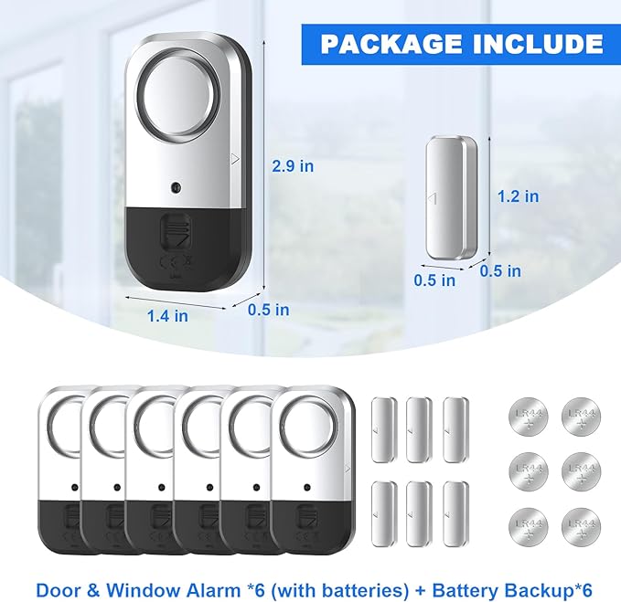 ANKOSHUN Door Window Alarm Sensors - Door Alarms for Kids Safety, Door Alarms for Home Security, for Home, Office, Store, Garage, Dorm Room, Apartment, RV, Silver Gray, 6 Pack