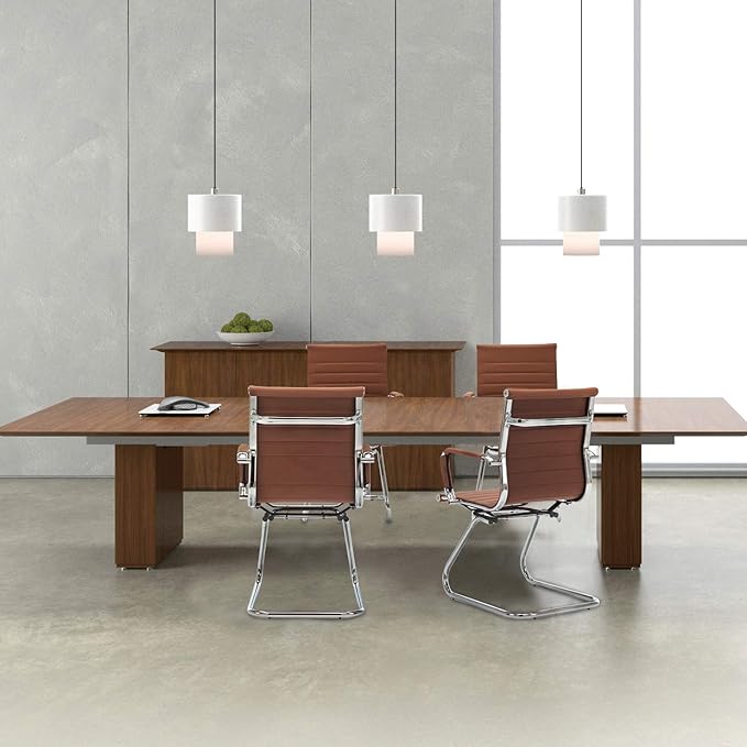 Wahson Office Guest Chairs Set of 10, Leather Reception Chairs, Mid Back Waiting Room Chair, Conference Chairs with Sled Base, Desk Chair No Wheels for Meeting/Lobby/Restroom, Coffee