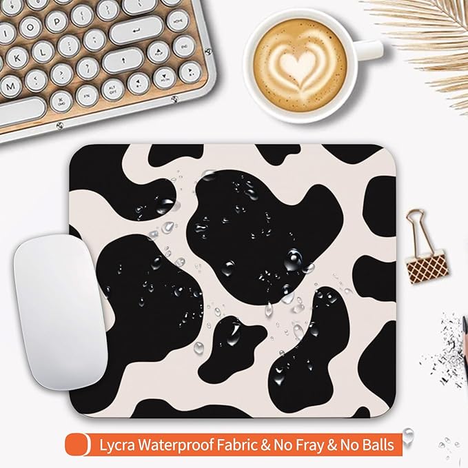 Armanza Square Mouse Pad Black Cow Print,Personalized Premium-Textured Custom Mouse Mat Design,Washable Mousepad Cloth,Non-Slip Rubber Base Computer Mouse Pads for Wireless Mouse