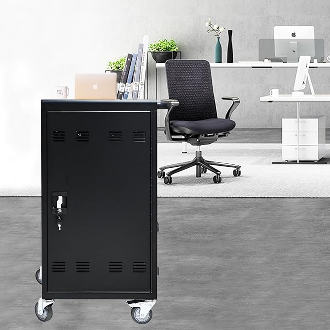 TIOPLY Laptop Charging Cart, 45 Device Tablet Storage Carts for iPad Up to 16.3-inch Screen Size, Mobile Charging Station for Classroom, with Cord Organizer,Black