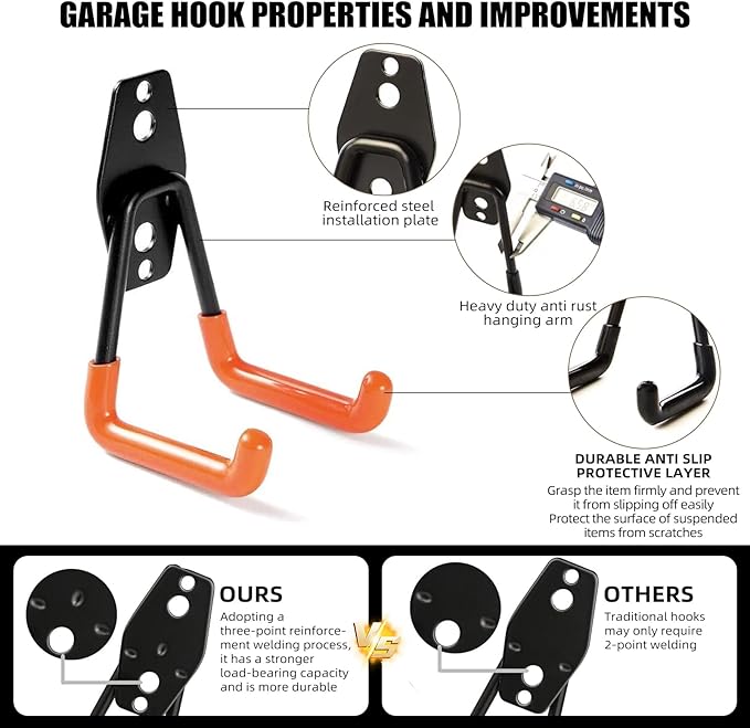 CRXCRC Garage Hooks, 6 Pack Large Round Wall Hooks for Hanging Heavy Duty Ladders, Bikes, Tools Ideal for Garage, Garden, Basement Utility Room Storage (Orange)