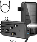 boogostore Portable Charger with Built in Cable and Wall Plug 50000mAh PD30W Fast Charging Solar Power Bank with 5 Output & 2 Input Dual LED Flashlights Phone Holder External Battery Pack (Black)