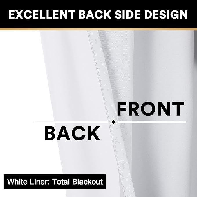 PrinceDeco 100% Blackout Curtains for Bedroom Blackout Linen Curtain for Sliding Glass Door Extra Wide Blackout Curtains Anti Rust Grommet Room Divider for Living Room,W100 X L108 Inch,Pure White