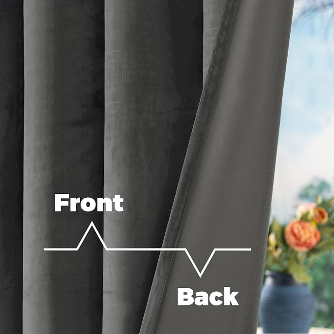 BGment Grey Velvet Curtains 90 Inches Long Blackout Curtains - Image 4