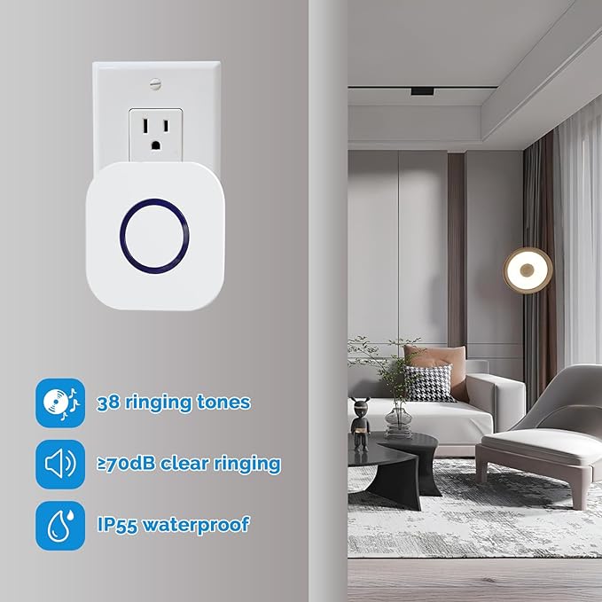 Wireless Caregiver Pager Call Button System with Emergency Buzzer Buttons SOS Alert, 38 Melodies AB Buttons 1000+ Feet Range for Elderly Disabled Home Care, 1 Receiver + 2 Transmitters White