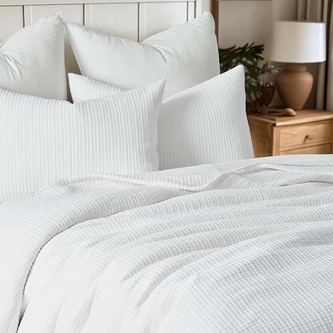 EVERGRACEHOME Cotton Gauze Matelassé Coverlet, Queen Size, Ivory White | Ultra - Image 3