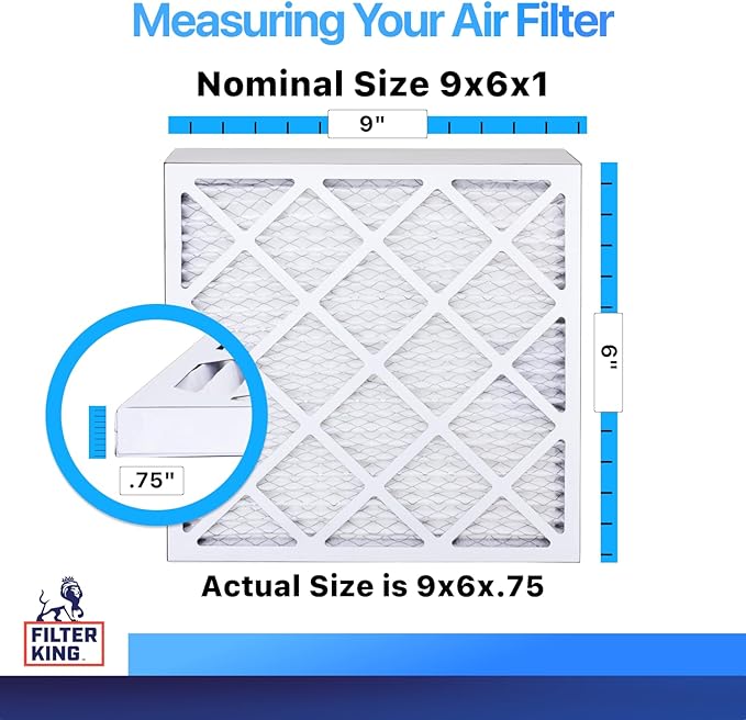 Filter King 9x6x1 Air Filter | 4-PACK | MERV 8 HVAC Pleated A/C Furnace Filters | MADE IN USA | Actual Size: 9 x 6 x .75"