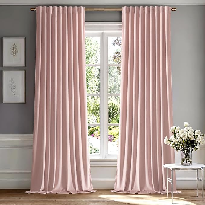 MIULEE Light Pink Velvet Pinch Pleat Blackout Curtains W52 X L90 Inches | 2 - Image 2