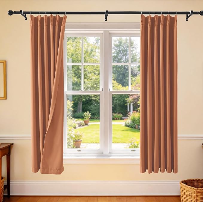 Etherealveil Terracotta Pinch Pleated Blackout Curtains 2 Panels 40"x72" | Back by Etherealveil