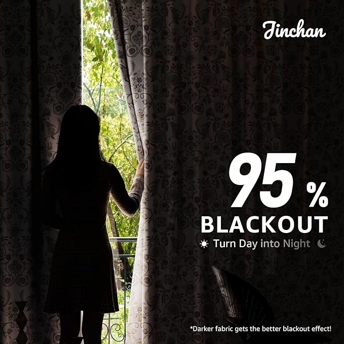 jinchan Taupe Floral Blackout Curtains 84 Inch Farmhouse Back Tab 2 Panels | - Image 4