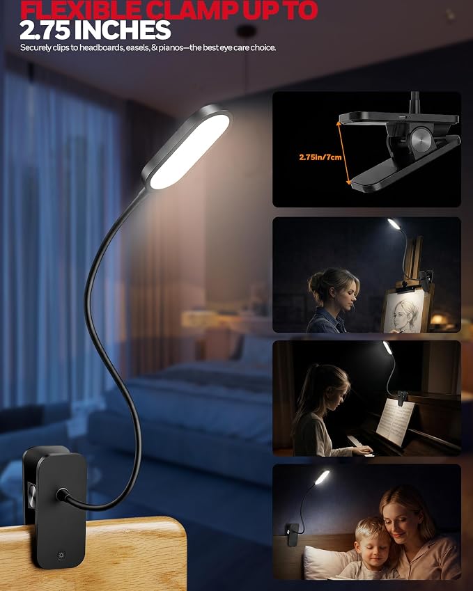 Honeywell Clip On Reading Light, Rechargeable Gooseneck CRI95 4000K Dimming | - Image 3
