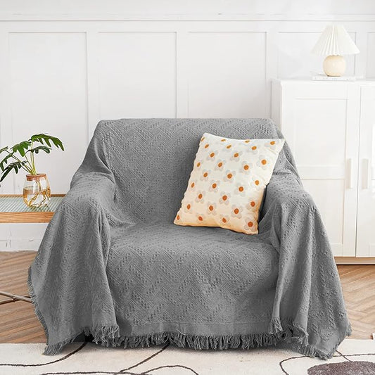 MYSKY HOME Couch Cover Sofa Covers Small Chair Cover Grey Geometrical Couch Recliner Cover for 1 Cushion Couch Washable Futon Sofa Throws Single Sofa Slipcovers for Dogs (Medium, 71" x 91", Grey)