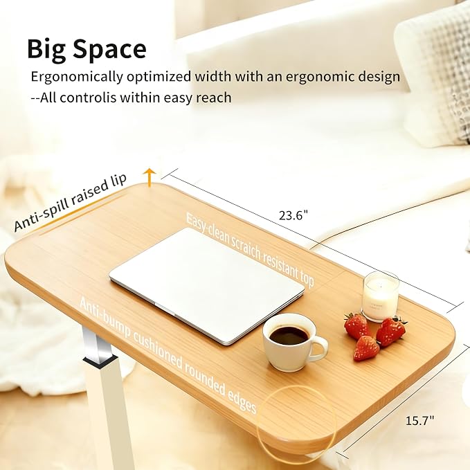 Adjustable Overbed Table with Wheels, Pneumatic Height Lift Rolling Bedside - Image 5