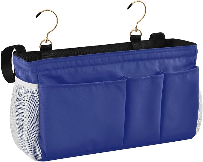 DOMIKING Blue Bedside Caddy for Dorm Bed Recliner Armrest Organizer by DOMIKING