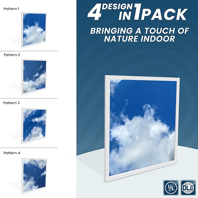 4 Pack 2x4 LED Flat Panel Light Drop Ceiling Fixture with Cloud Design, 7000LM Tunable 20W-40W, 3000K-6500K 0-10V Dimmable Skylight Recessed Fixture for Office Shop, ETL & DLC 24x24 Inch LED Panel