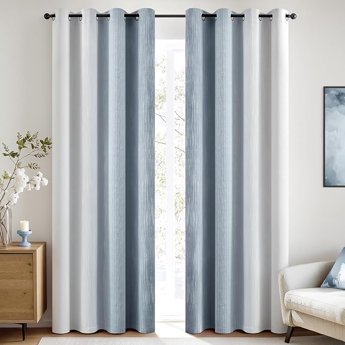 MIULEE Chambray Blue and Greyish White Ombre Blackout Curtains 52Wx96L | Full - Image 3