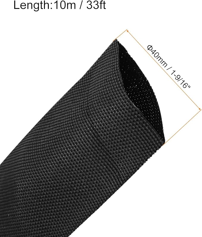 MECCANIXITY Braided Cable Sleeves Heat Shrinkable Fabric Sleeving, 1 9/16" 33ft Black 2:1 Ratio Heat Shrinkable Cord Protector for Harness Cable, Network Cable Protection, Cable Management