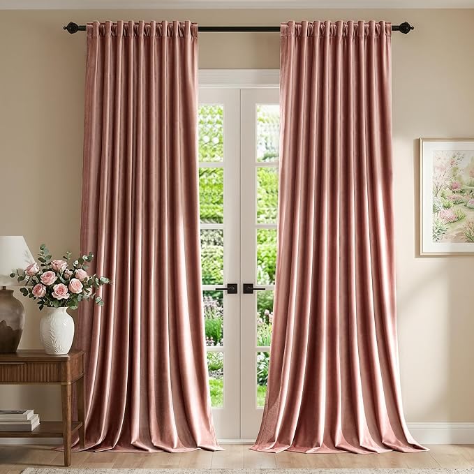 Dusty Pink Velvet Curtains 84 inch Long by PRIMROSE
