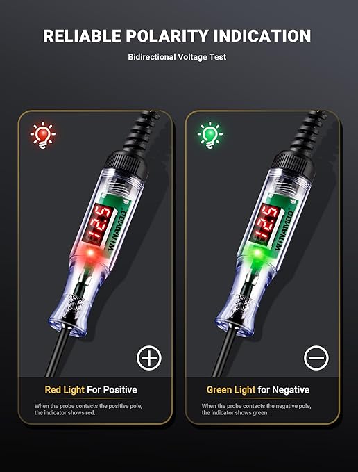 WINAMOO Automotive Test Light with 3-48V LED Digital Voltage Display, Auto Circuit Tester with Voltmeter & Dual Color Polarity Indicate, Electric Test Pen w/Stainless Probe for Car/Truck/SUV Checker