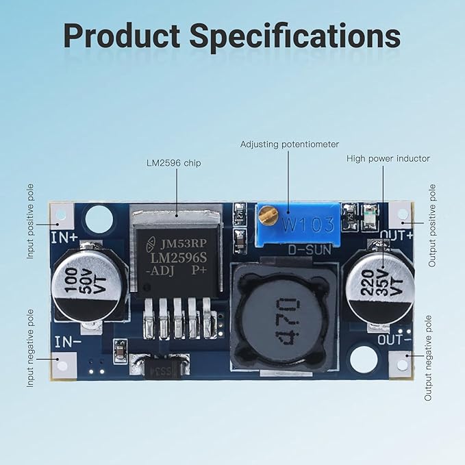 KERWINN 5PCS LM2596 DC-DC Buck Converter Step Down Module, 3.0-40V to 1.5-35V Adjustable Voltage Regulator Power Supply