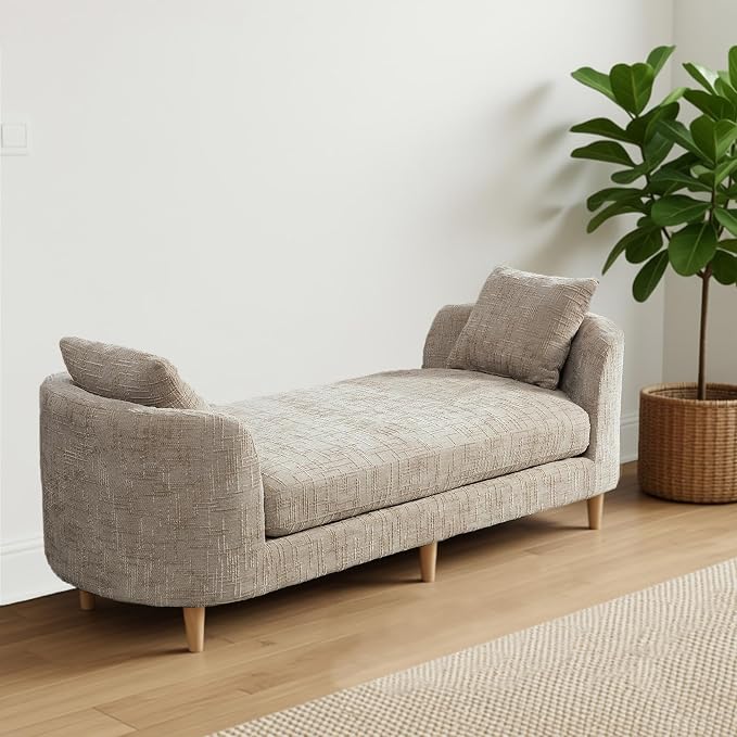 77.2" Oversized Chaise Lounge, Curved Soft End of Bed Bench - Image 7
