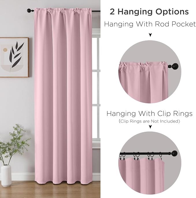 CUCRAF Light Pink Blackout Curtains 63 inch Length 2 Panels Set, Rod Pocket - Image 3