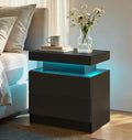 LED Nightstand with Wood 2 Drawers Modern Bedside Table by Unknown