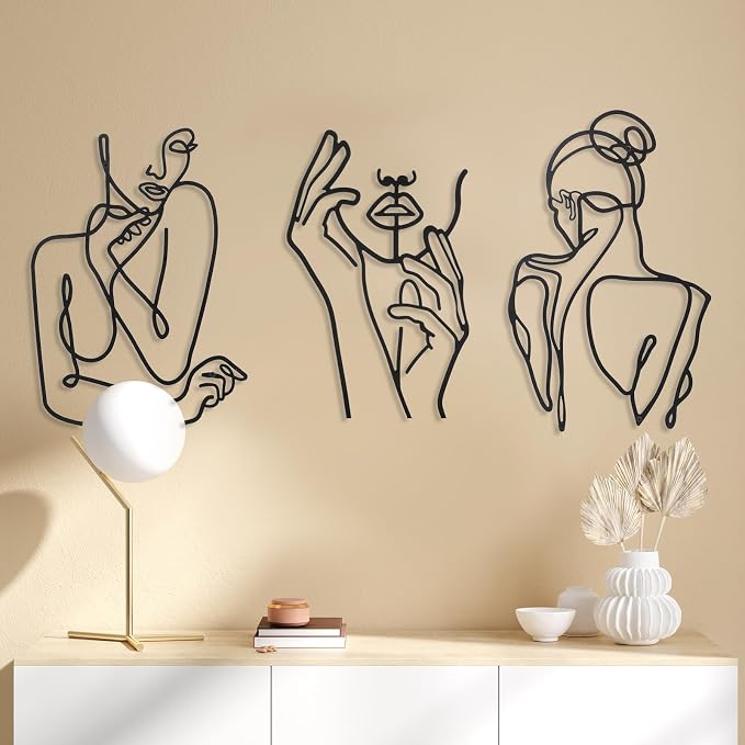 Photect 3 Pcs Metal Wall Art Decor Minimalist Abstract Woman Wall Art Metal - Image 4