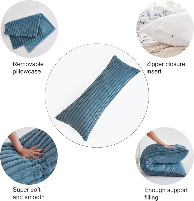 Full Body Pillow with Fluffy Stripe Faux Fur Removable Cover, Long Bed Pillow - Image 6