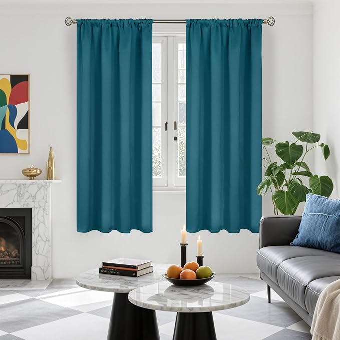 BGment Teal Blackout Curtains 63 Inch Length, Turquoise Bedroom Drapes | Room - Image 2