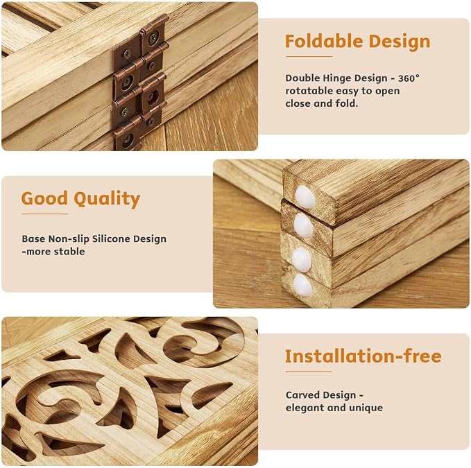 Svimi Folding Room Divider, 5.6Ft 4 Panels Wood Carved Privacy Screens - Image 3