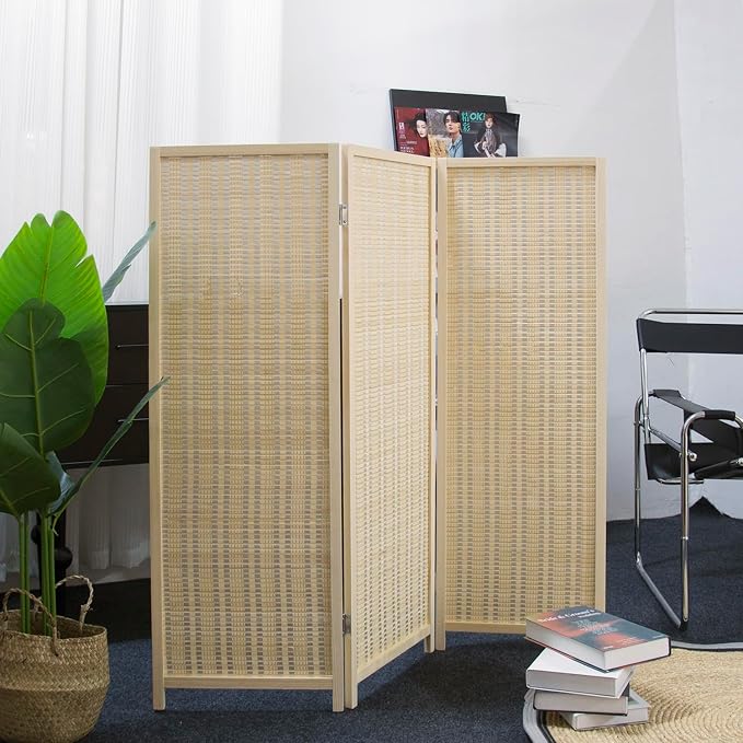 3 Panel Short Room Divider Screen, Small Bamboo Panel Divider - Image 5