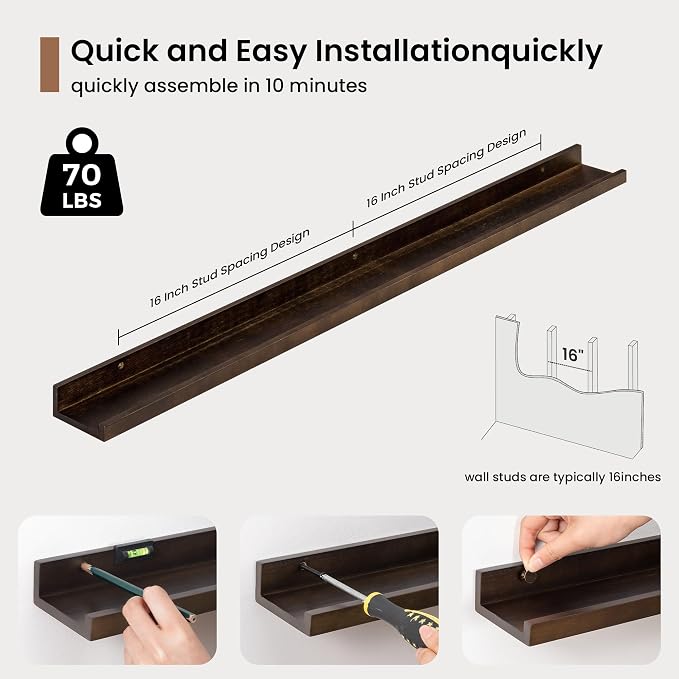 Picture Ledge Shelf, Floating Shelves Set of 2, 40 Inches Solid Wood Nursery - Image 5