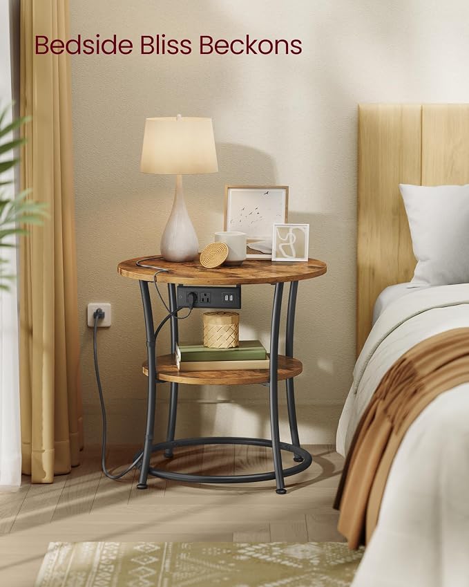 VASAGLE 21.7-Inch Round Side Table, 2-Tier End Table | Nightstand - Image 6