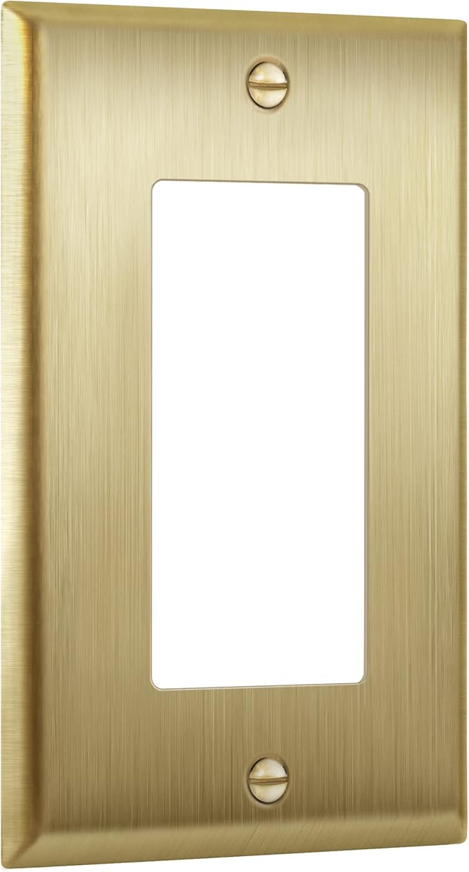ENERLITES Decorator Switch or Outlet Metal Wall Plate, Stainless Steel Outlet Cover, Corrosion Resistant, Size 1-Gang 4.50" x 2.76", Stainless Steel 201, 7731-BB, Brushed Brass, Gold