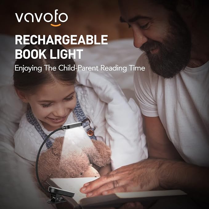 VAVOFO Rechargeable Book Light, 14 LEDs Eye Care Clip On Amber Reading Light - Image 2