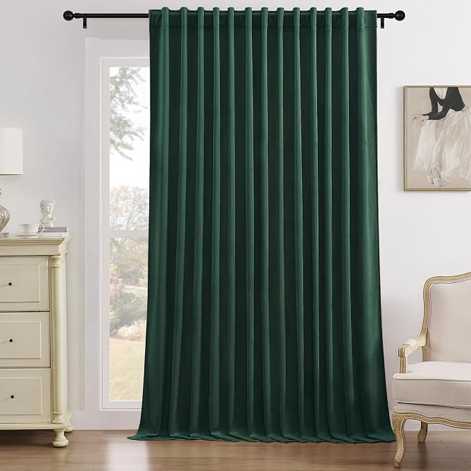 Timeper Green Velvet Curtain W104 x L84 inches 1 Panel, Thermal Insulated by Timeper