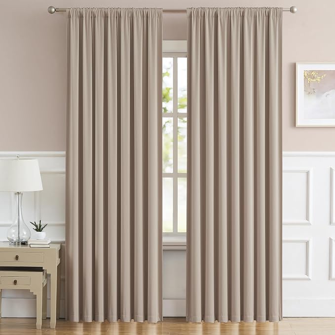 Warm Taupe Back Tab Curtains 84 Inches Long 2 Panels, Pinch Pleated Look by DUALIFE