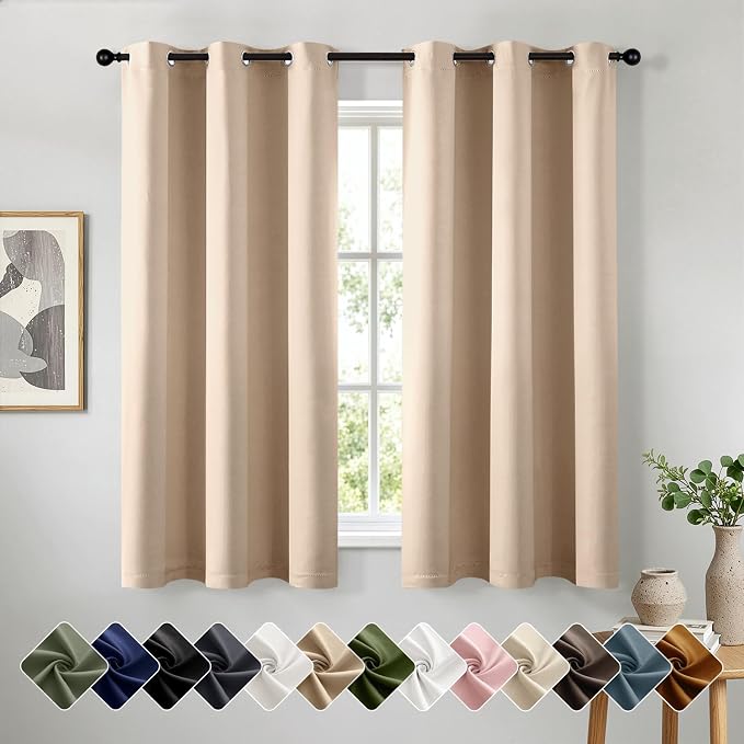 Beige Blackout Curtains for Bedroom Living Room W40 x L63 Inch | 63 Inch Long by Woaboy