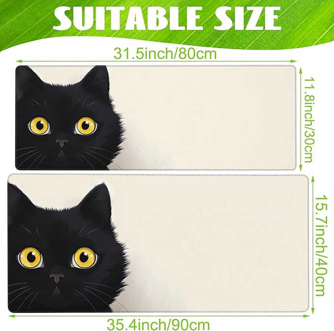 Eflxamz Desk Pad,Black Cat Desk Mat,Cute Cat Large Gaming Mouse Pad for Desk,Extended Big Computer Keyboard Mouse Pad with Non-Slip Base and Stitched Edge,31.5"x11.8"