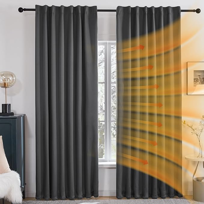Deconovo Blackout Curtains for Bedroom Living Room Back Tab 95 Inches Long | - Image 8