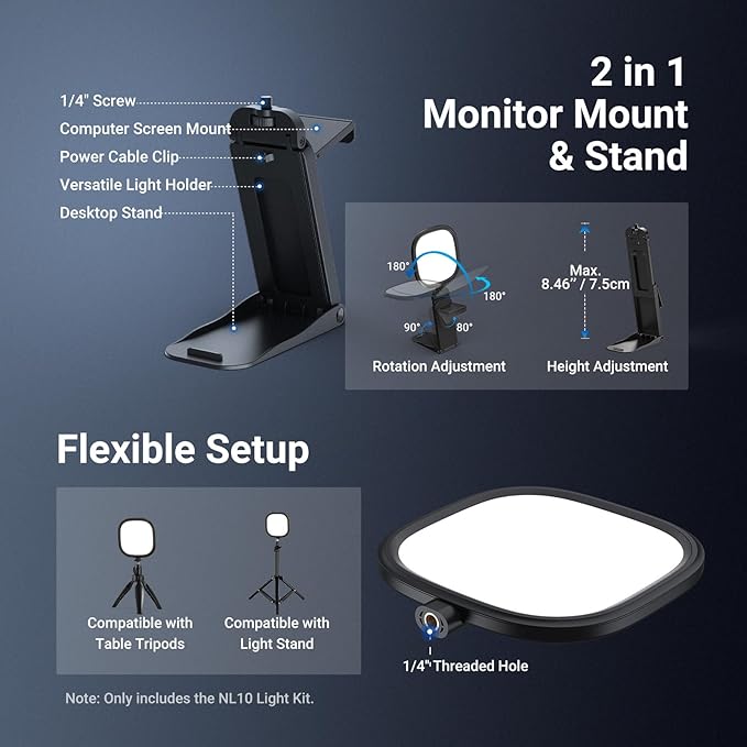 NEEWER Basics 5" 10W Monitor Light for Video Conference, Bi Color Edge Lit USB LED Panel with Stand, CRI95 Lamp Lighting for Laptop Computer Webcam Zoom Call Desk Streaming Recording, NL10