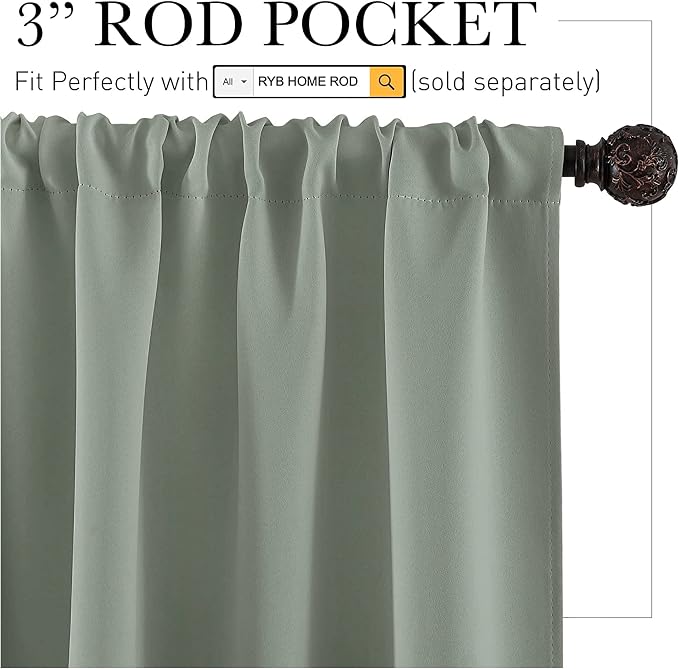 RYB HOME Blackout Curtains for Bedroom Living Dining Room 84 inches Long | - Image 2