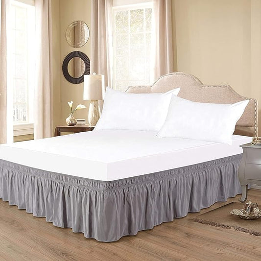 Silver Wrap Around Bed Skirts with 16" Drop - Three Sides Fabric Adjustable Elastic Dust Ruffle Silky Soft -600 TC Stretchy Bed Skirt-Twin(39"X 75") Silver