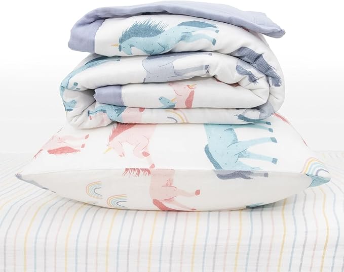 Little Unicorn Toddler Bedding 3-Piece Set | Super Soft & Breathable Muslin Fabric | for Convertible Cribs & Toddler Beds (Unicorns)