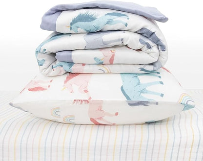 Little Unicorn Toddler Bedding 3-Piece Set | Super Soft & Breathable Muslin Fabric | for Convertible Cribs & Toddler Beds (Unicorns)