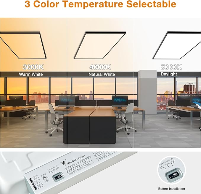 Mcacggo Black 2x4 FT LED Flat Panel Light Surface Mount 2 Pack, 0-10V Dimmable, 5000K-4000K-3000K & 30W-40W-50W Selectable, Flush Mount Ceiling Lights 24x48 inch, ETL Listed, 100-277V