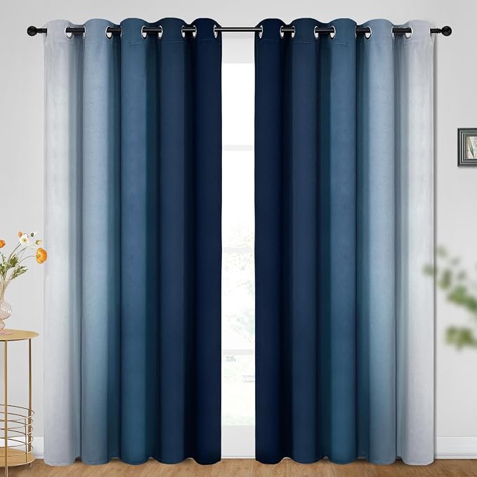 SimpleHome Ombre Blue to Grey White Curtains - Image 2